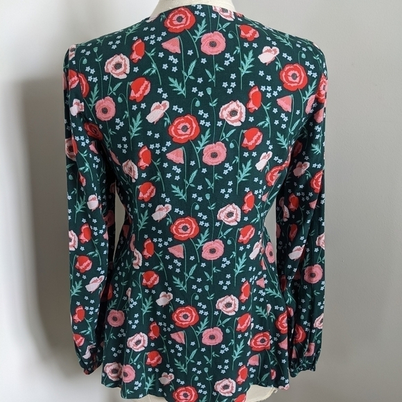𝅺MATILDA Jane Woven Floral Button Down Peplum Blouse S - Picture 7 of 13